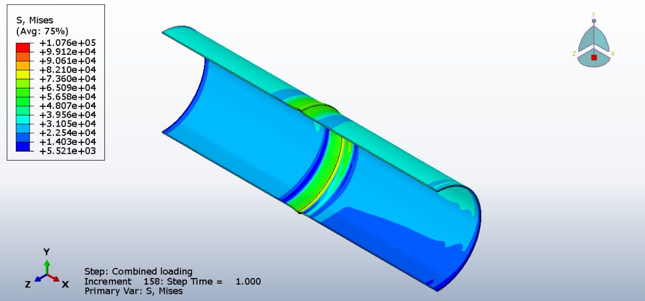 Stress contours and deformation of the steel casing pipe joint